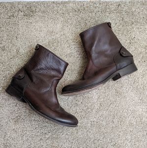 Frye brown leather melissa button back zip up short ankle boots cognac